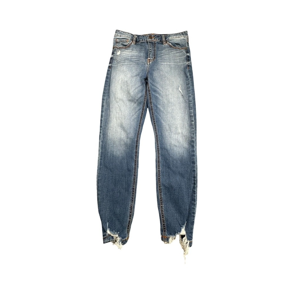 Eunina Jeans Womens 9 Blue Clara High Rise Skinny Crop Distressed Frayed Hem